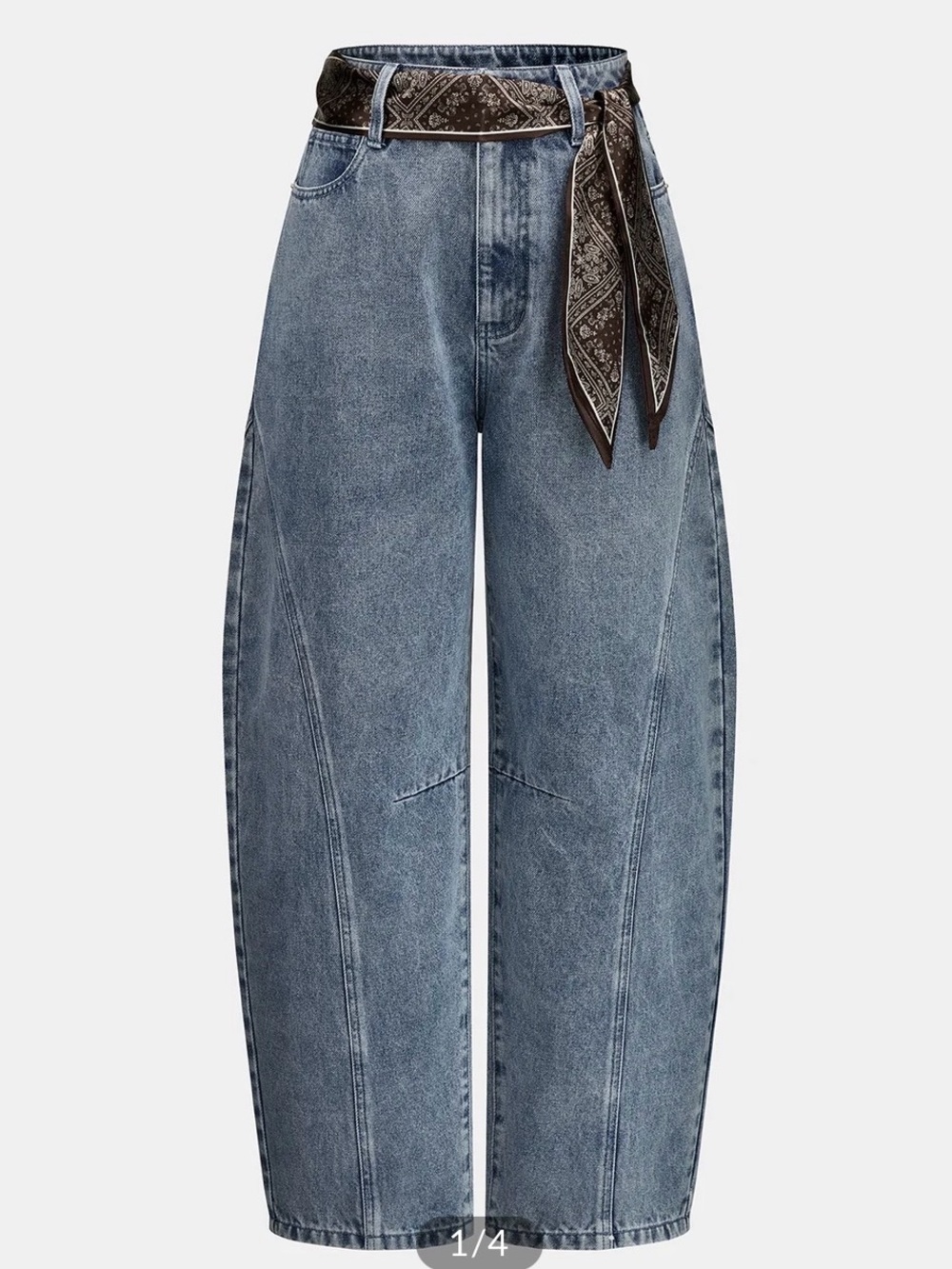 Bandana Belted Seam Detail Barrel Jeans
